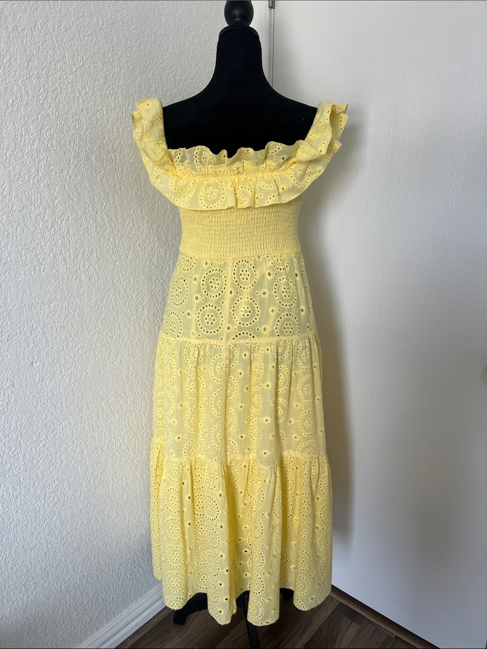 Fashion Nova Yellow Eyelet Ruffle Maxi Dress - Picture 3 of 11